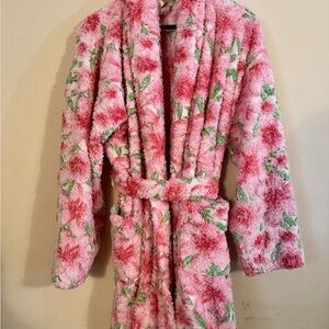 Aegean Apparel Blush Pink Floral Bathrobe with Belt OS